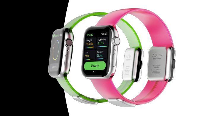aura-apple-watch-strap-measure-body-composition-hydration-green-and-pink